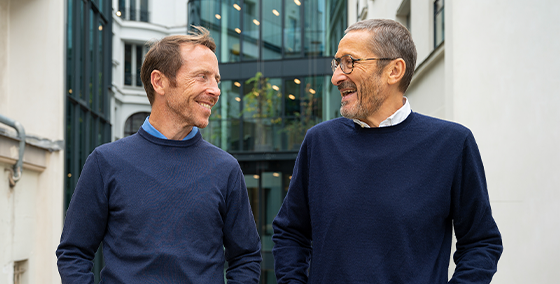 Co-founders, OLALA!, terrace, smiling, interaction, partnership, entrepreneurs, collaboration, success, joy, outdoor, leadership, teamwork, happy faces